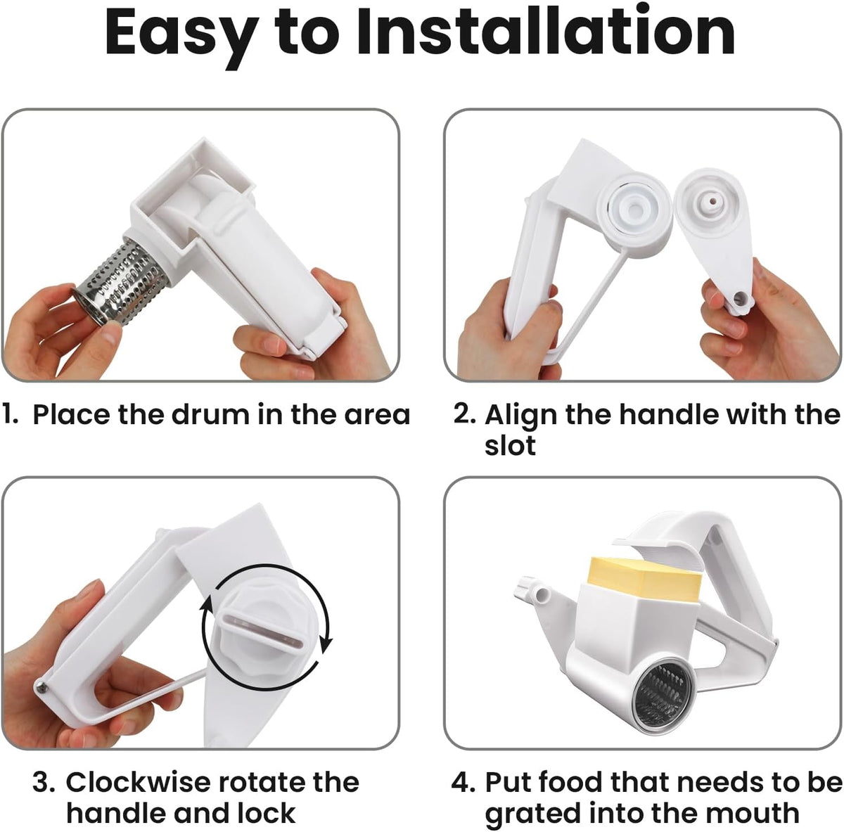 Cheese Grater with Handle, Rotary Cheese Grater,Vegetable, Chocolate, Hard Cheese & Nut Grater,White