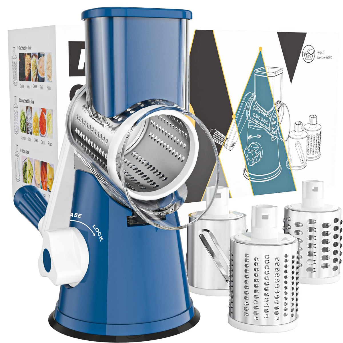 Cambom Rotary Cheese Grater Hand Crank Cheese Shredder, Black