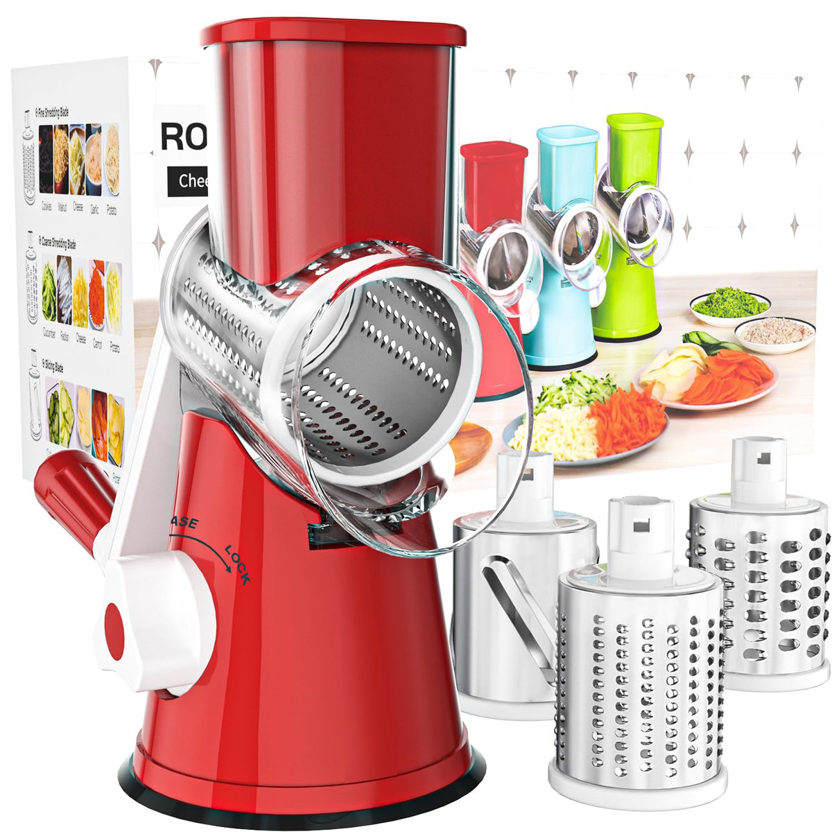 Cambom Rotary Cheese Grater Hand Crank Cheese Shredder, Black