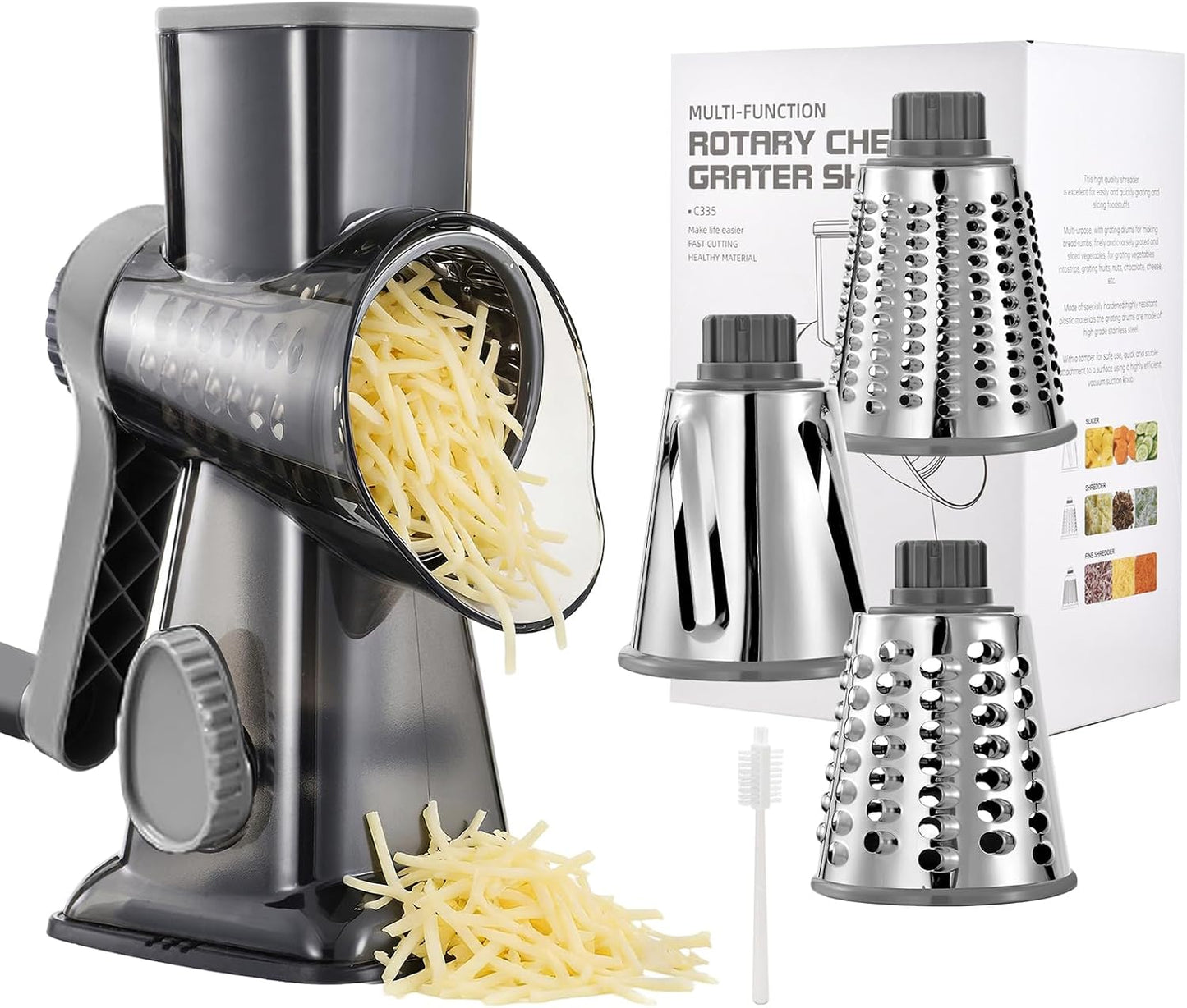 Rotary Cheese Grater Manual Hand Crank 3-in-1 Vegetable Shredde