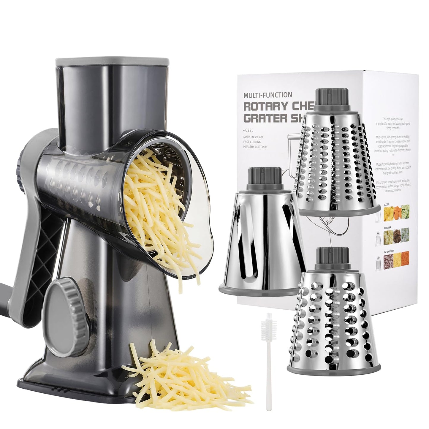 Rotary Cheese Grater Manual Hand Crank 3-in-1 Vegetable Shredde