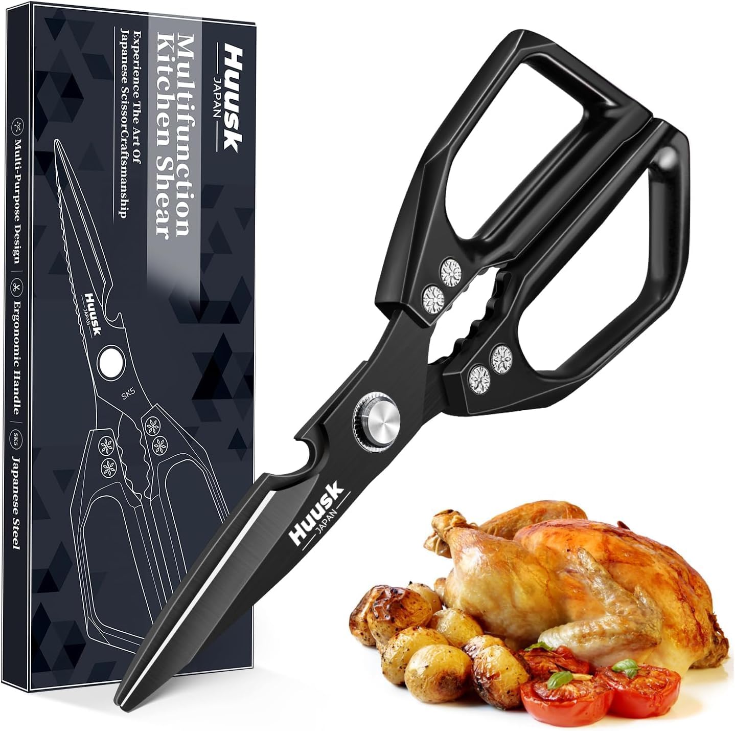 Huusk Kitchen Scissors for Food, Japanese Steel Kitchen Shears All Purpose