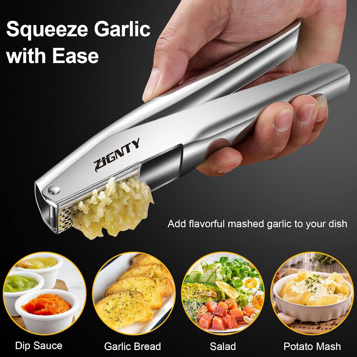 Garlic Press Stainless Steel, Garlic Mincer Tool No Need to Peel