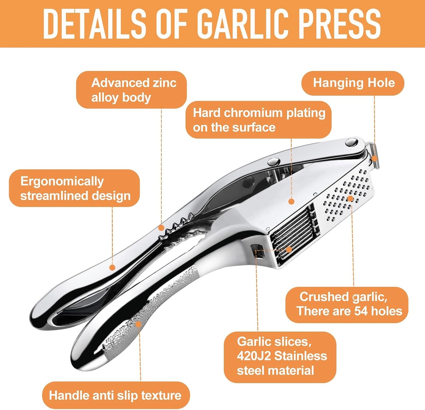 Garlic Press and Slicer 2 in 1, Heavy Duty Garlic Mincer, Crusher with Ergonomic Handle - Perfect for Home Cooks and Professional Chefs Alike.