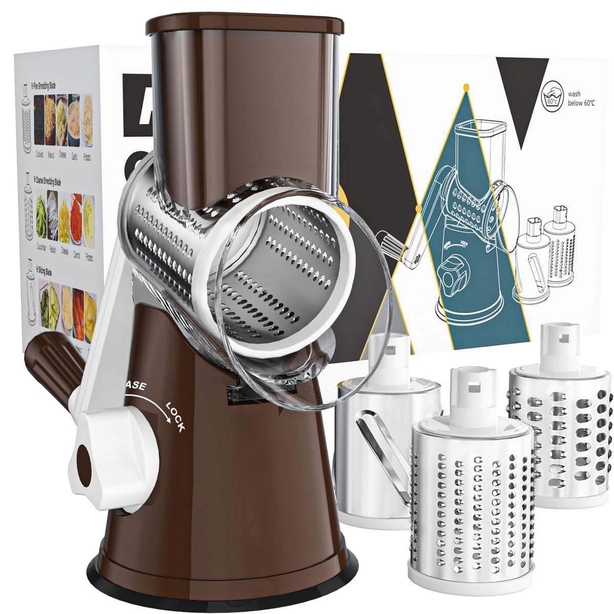 Cambom Rotary Cheese Grater Hand Crank Cheese Shredder, Black