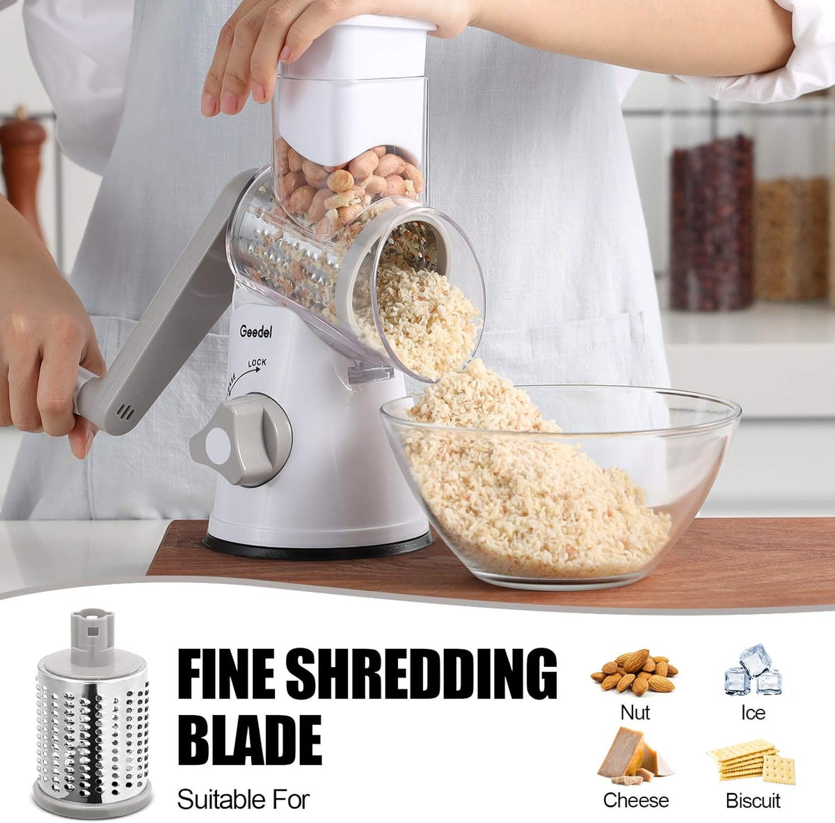 Geedel Rotary Cheese Grater Hand Crank, Cheese Shredder Vegetable Slicer
