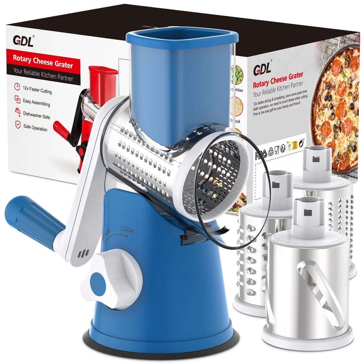 GDL Cheese Grater Hand Crank, Rotary Cheese shredder, Vegetable Slicer