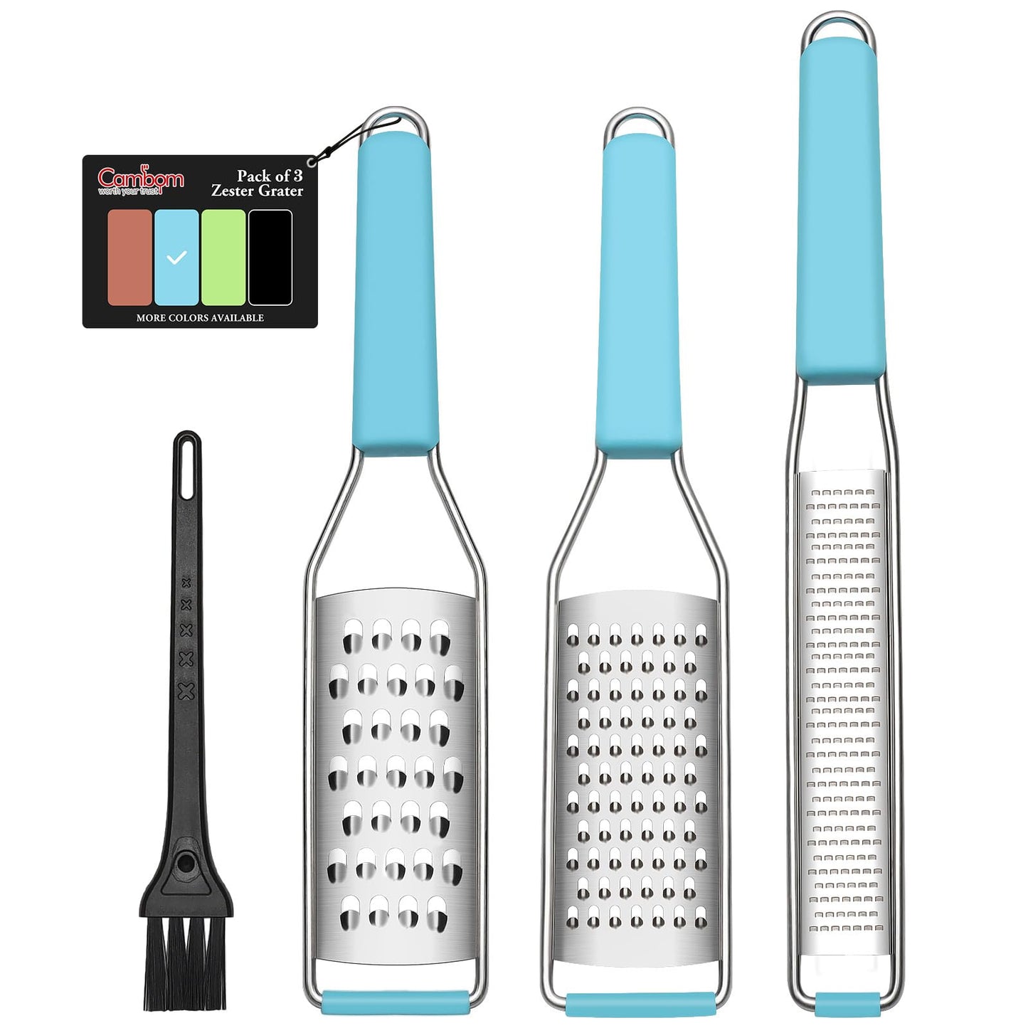 Cambom Lemon Zester Grater Three-piece Suit - Heavy Duty Kitchen Tool for Parmesan Cheese, Ginger, Garlic, Nutmeg, Chocolate, Vegetables，Fruits，Stainless Steel Grater Dishwasher Safe Black