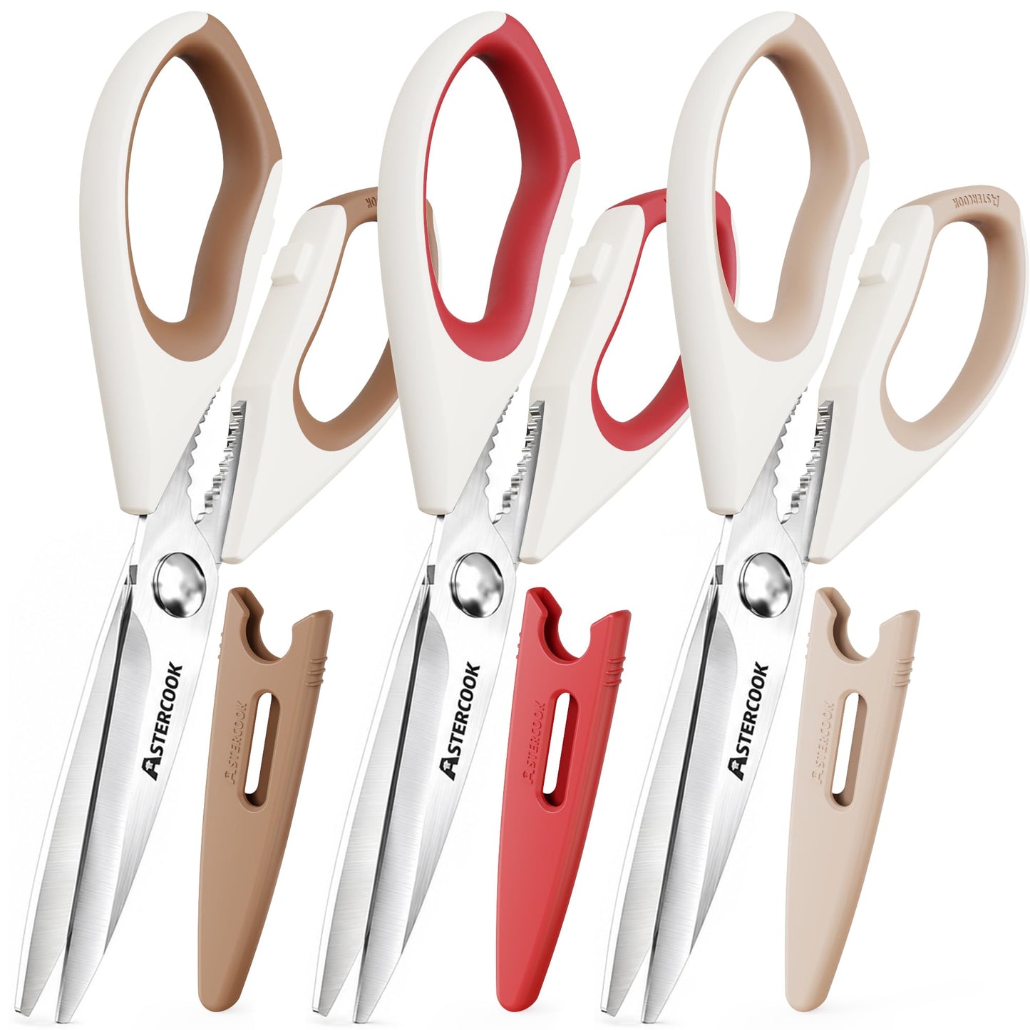Astercook Kitchen Scissors 3 Pack, Heavy Duty All Purpose Kitchen Shears for Food and Packaging, Stainless Steel Food Scissors for Meat, Poultry, Herbs and Vegetables, Dishwasher Safe