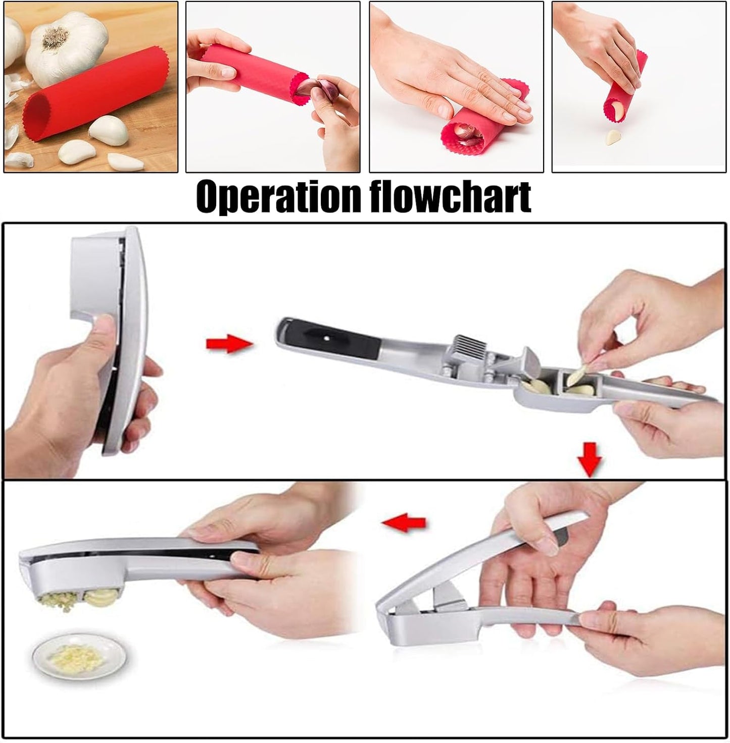 2-in-1 Garlic Press and Slicer, Handle Kitchen Tool for Home Cooking