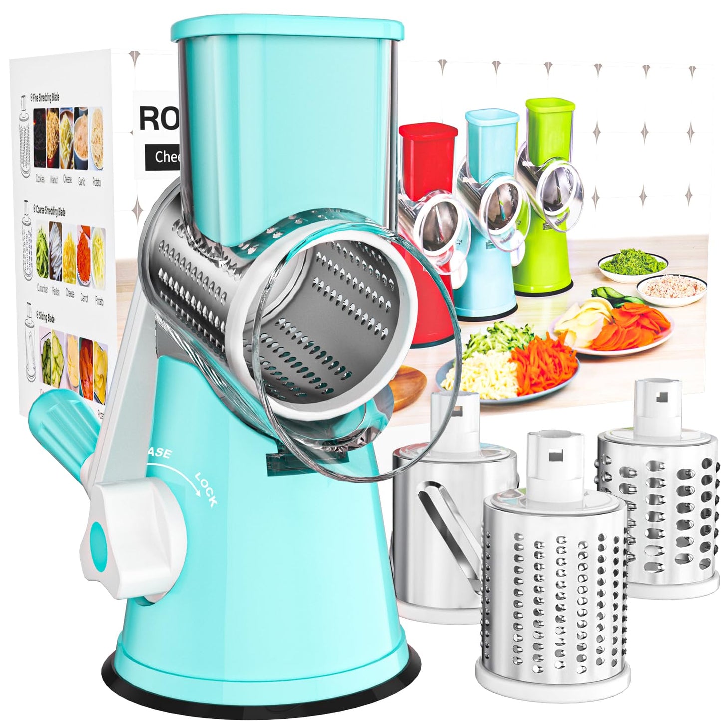 Cambom Rotary Cheese Grater Hand Crank Cheese Shredder, Black