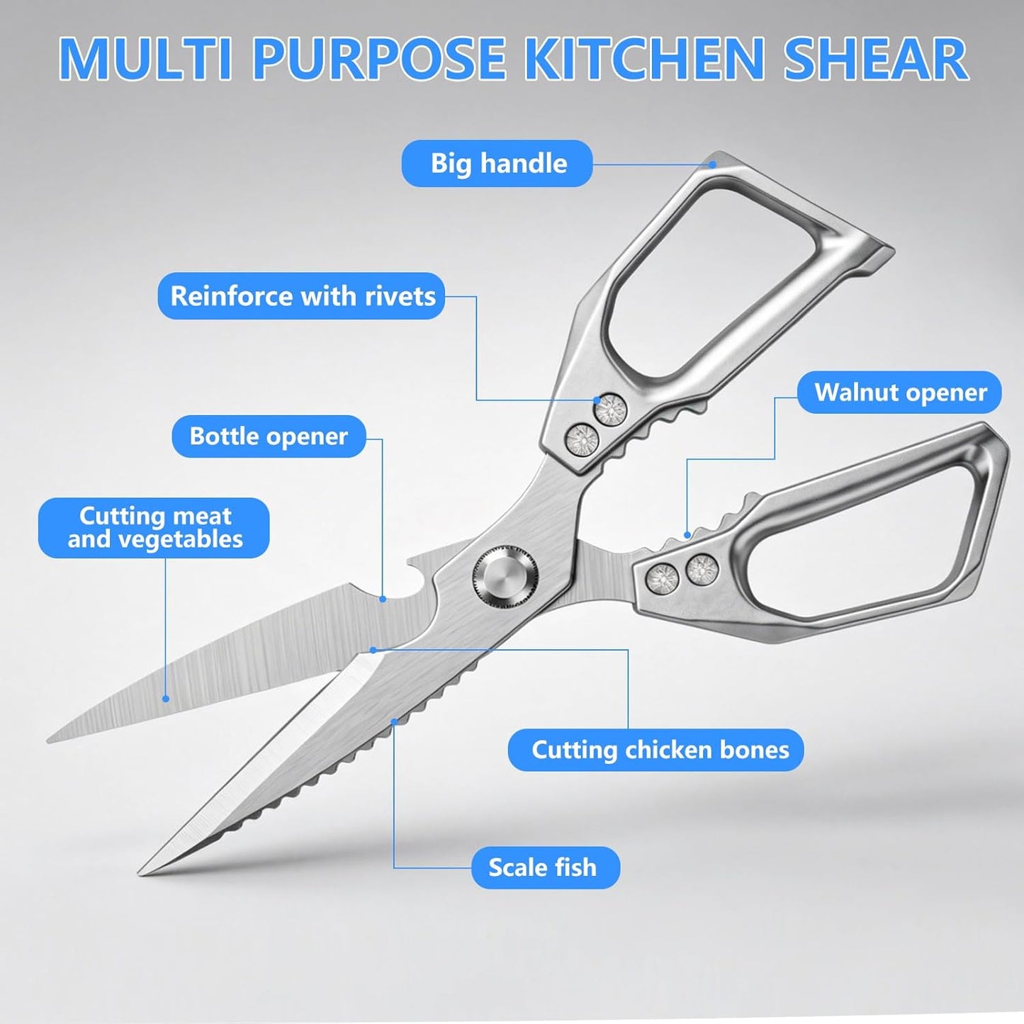 Heavy Duty Kitchen Scissors, Stainless Steel