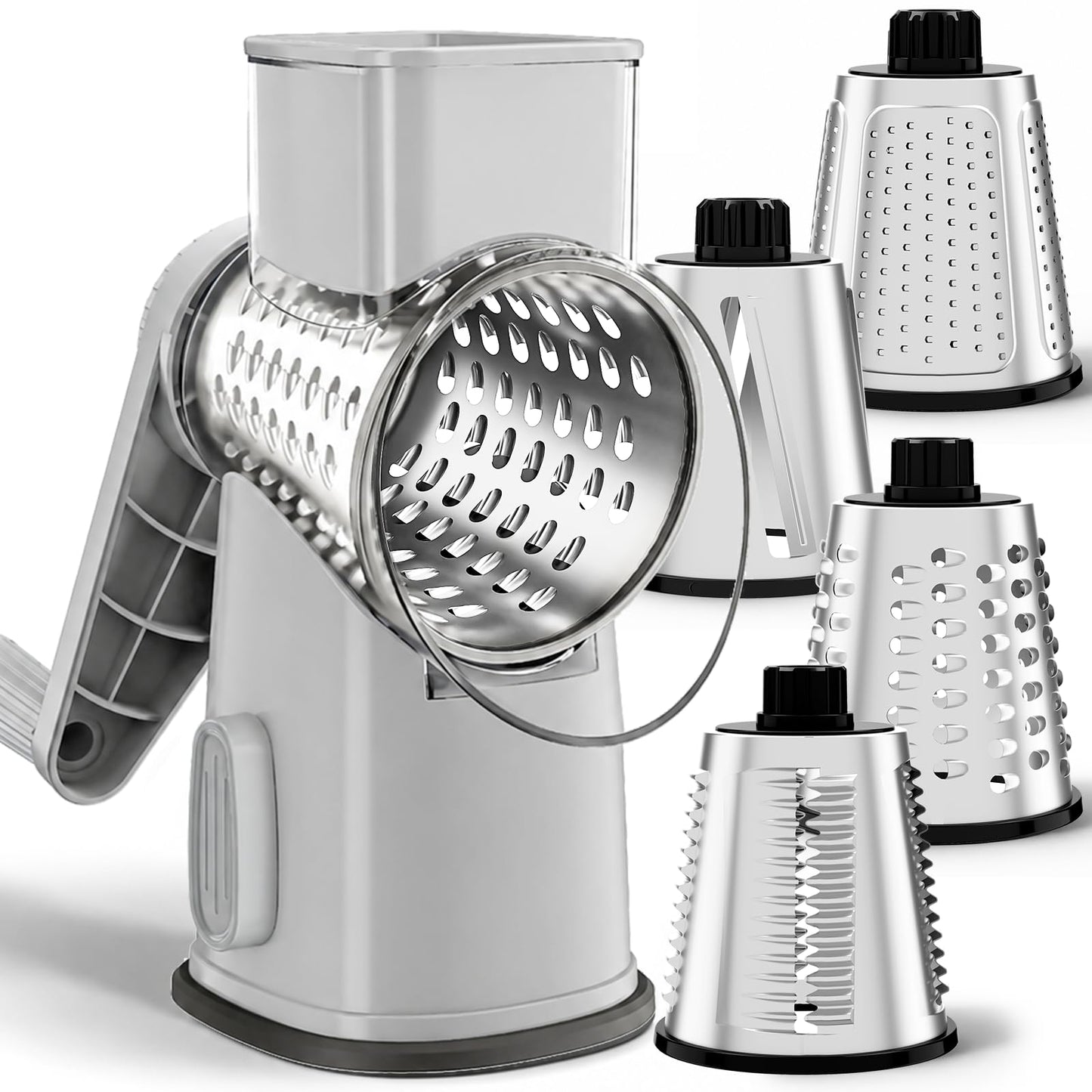Weltonhm 4 in 1 Large Rotary Cheese Grater Hand Crank (Red black 4 Graters)