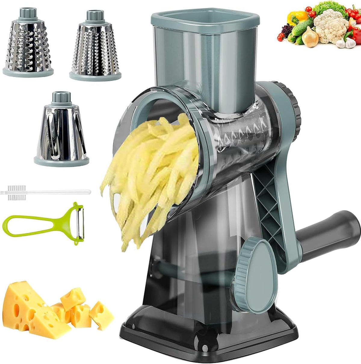 Cheese Grater with Handle,Multifunctional Rotary Cheese Grater
