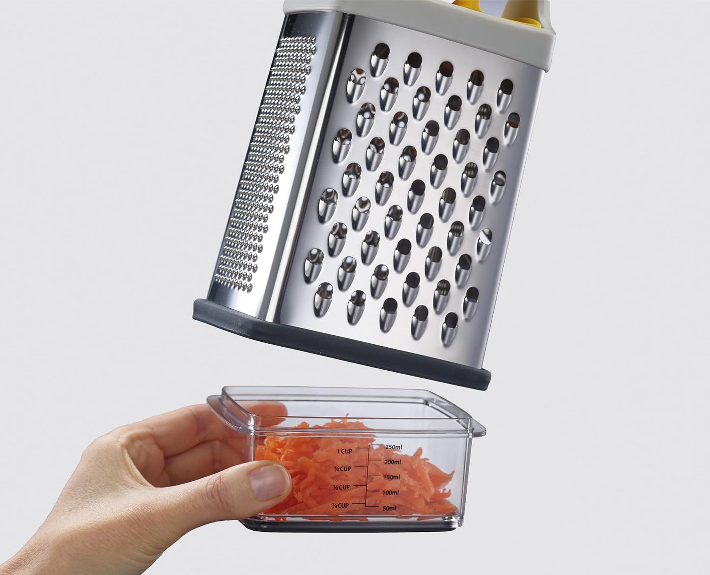 Joseph Joseph Multi-Grip Box Grater with Precision food grip, Stainless Steel blades for grating and slicing, non-slip base, Dishwasher safe