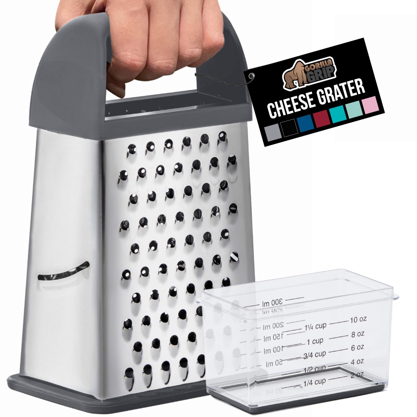 GORILLA GRIP® XL 4-Sided Stainless Steel BPA-Free Cheese Grater, Black