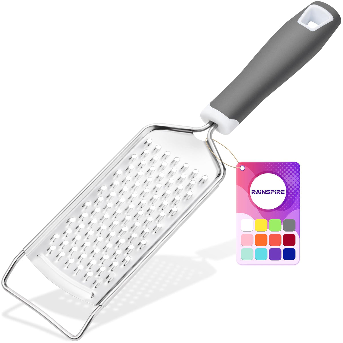 Rainspire Professional Cheese Graters for Kitchen Stainless Steel Handheld, Metal Lemon Zester Grater With Handle For Cheese, Chocolate, Spices, Kitchen Gadgets And Tools, Soft Grip Handle, Black