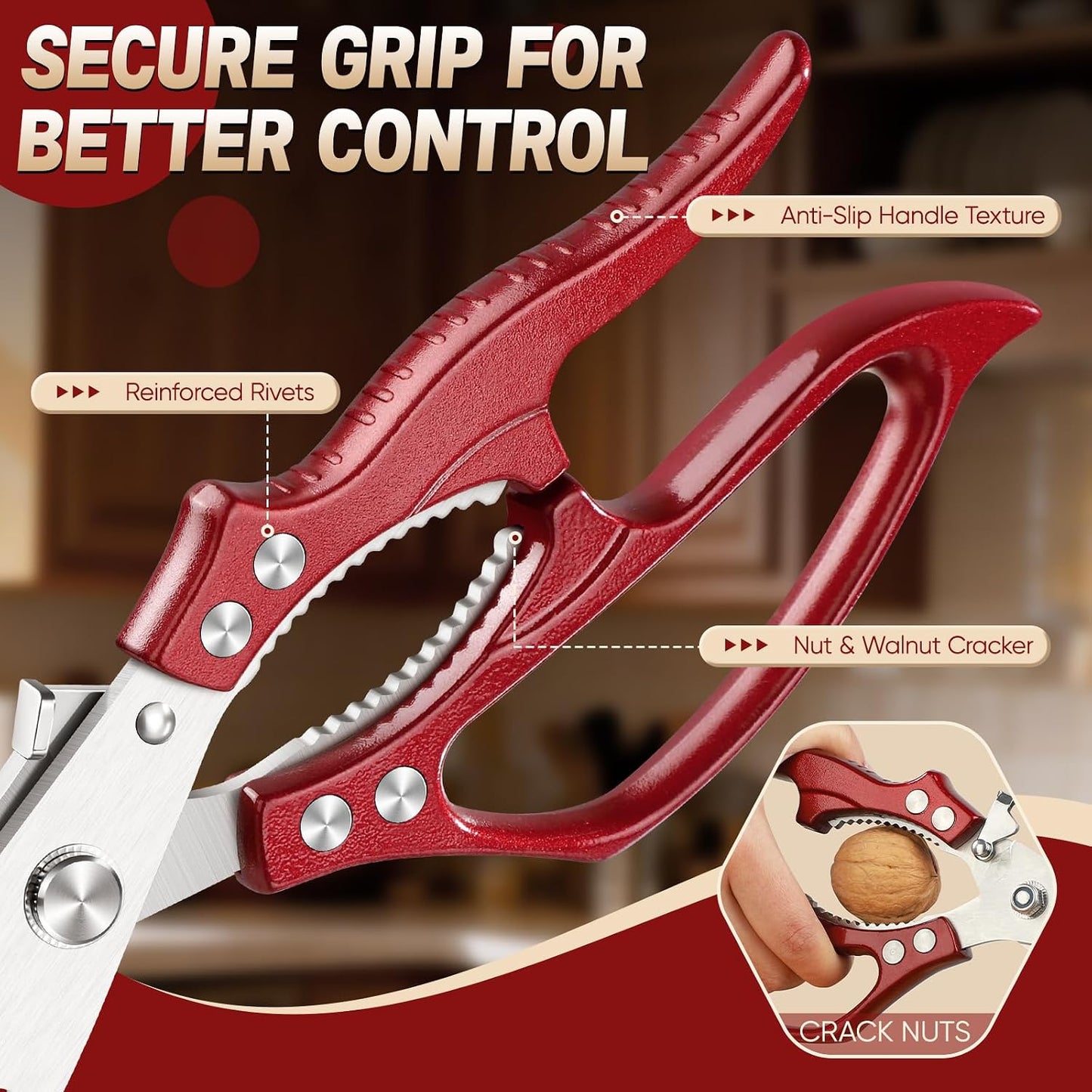 Freelander Poultry Shears Set Red - All Purpose Heavy Duty Kitchen Shears