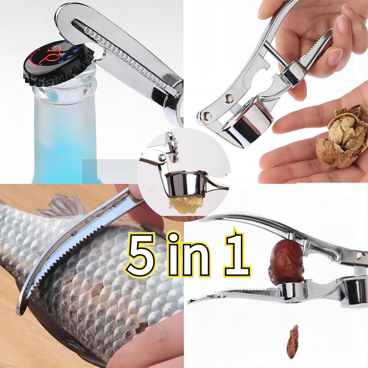 Stainless Steel Garlic Press, 5 in 1 Kitchen Mincer and Crusher