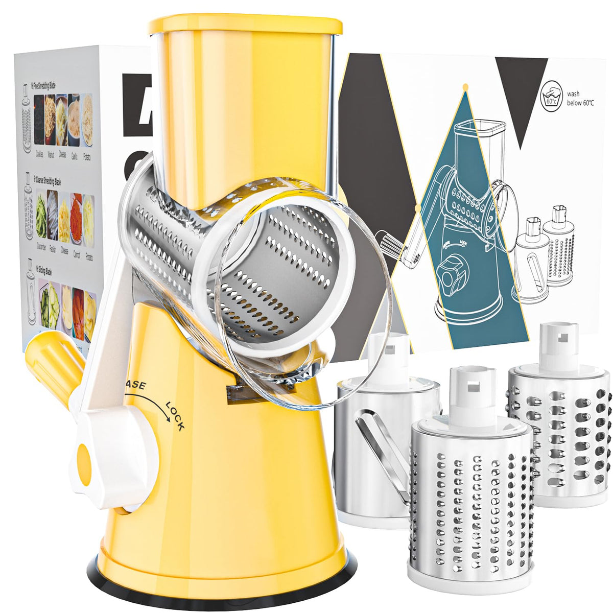 Cambom Rotary Cheese Grater Hand Crank Cheese Shredder, Black