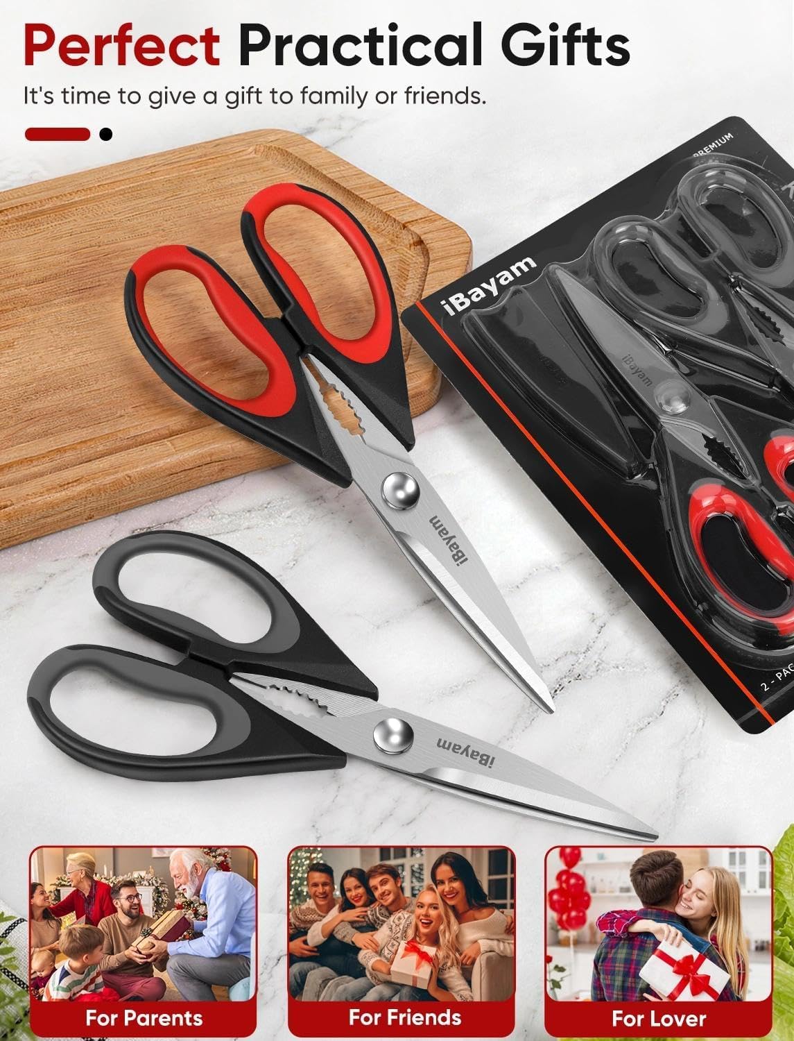iBayam Kitchen Scissors Shears All Purpose Heavy Duty, Protective Sheath