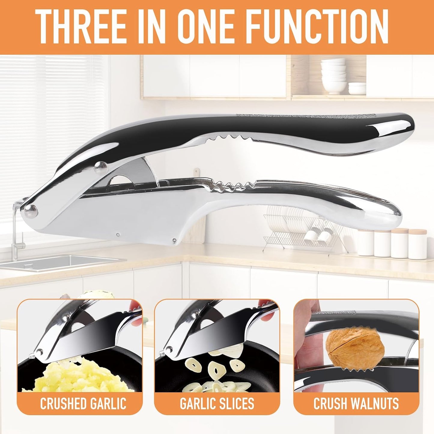 Garlic Press and Slicer 2 in 1, Heavy Duty Garlic Mincer, Crusher with Ergonomic Handle - Perfect for Home Cooks and Professional Chefs Alike.