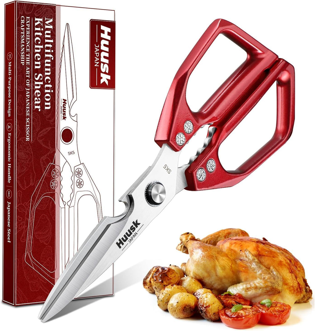 Huusk Kitchen Scissors for Food, Japanese Steel Kitchen Shears All Purpose