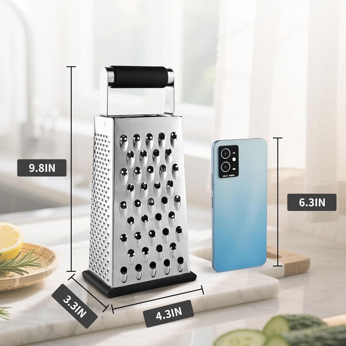 Kaishun Cheese Grater, 4-Sided Box Grater for Cheese, Vegetable & Fruit
