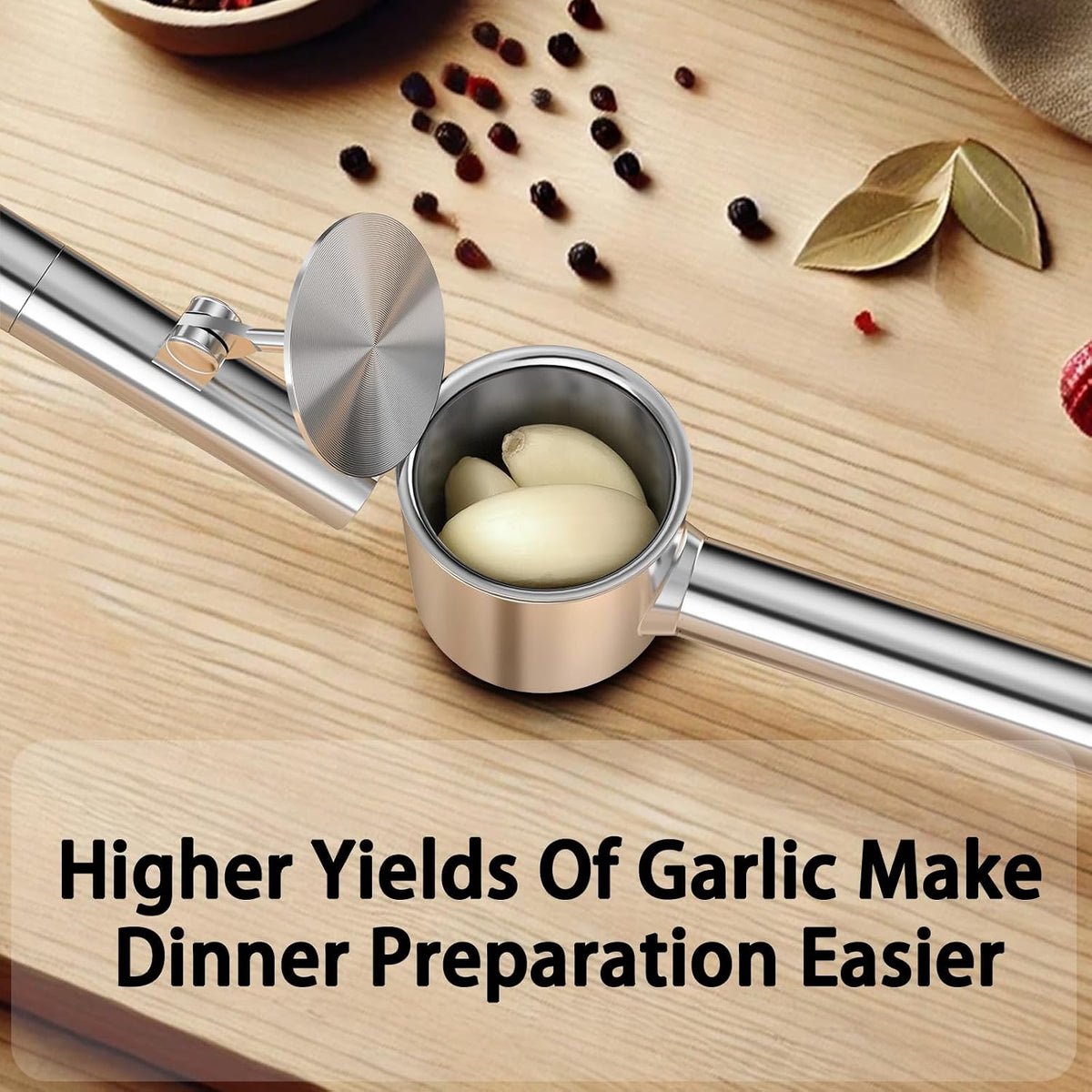 5-in-1 Stainless Steel Garlic Press Set with Large Chamber & Mincer - Heavy Duty Rustproof Garlic Crusher with Ergonomic Handle, Dishwasher Safe, Easy Squeeze Design for Ginger, Nuts, Herbs (Large)