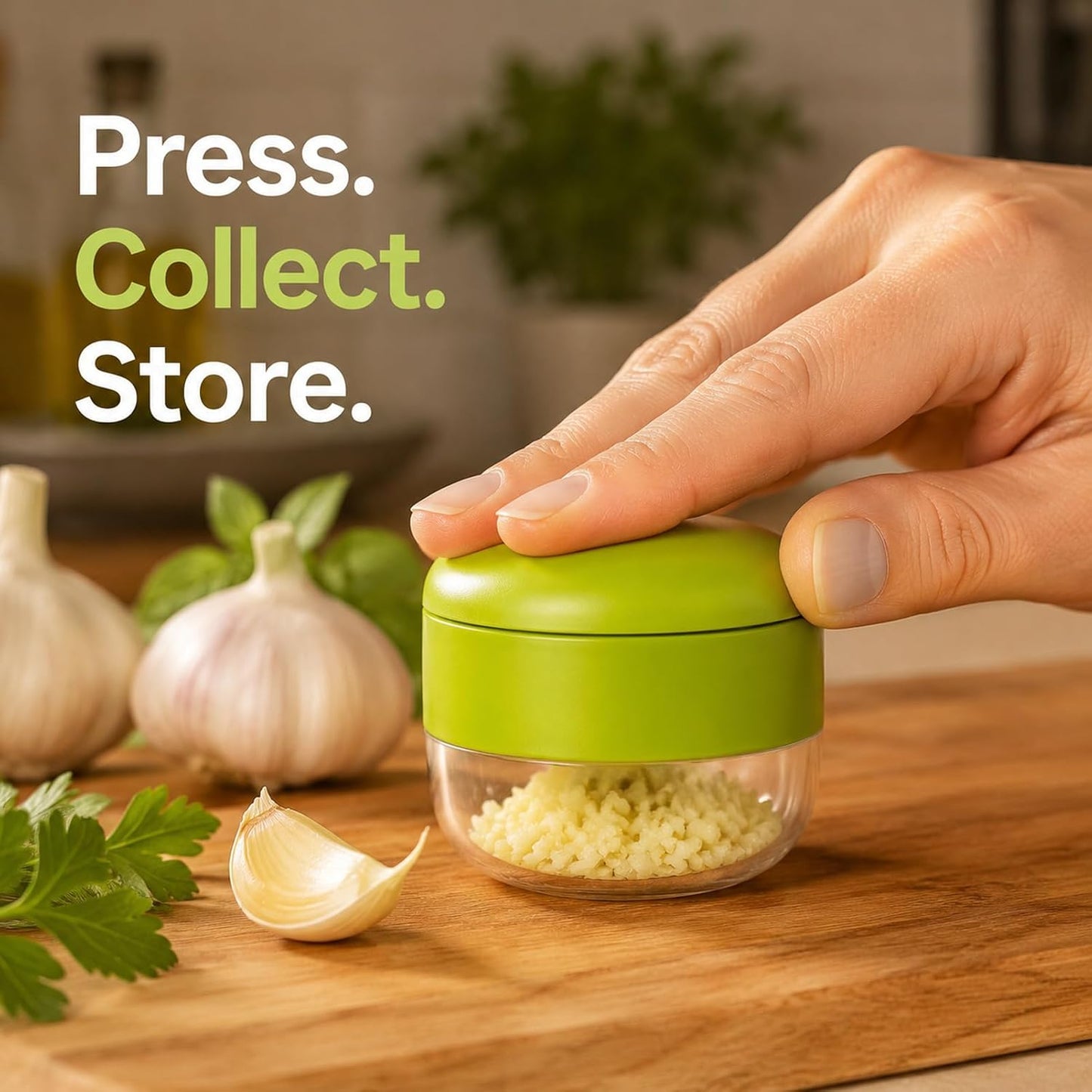 3-in-1 Garlic Press Set with Peeler & Brush, Manual Garlic Mincer Tool with Storage Container for Easy Prep and Cleanup (2 Pack)