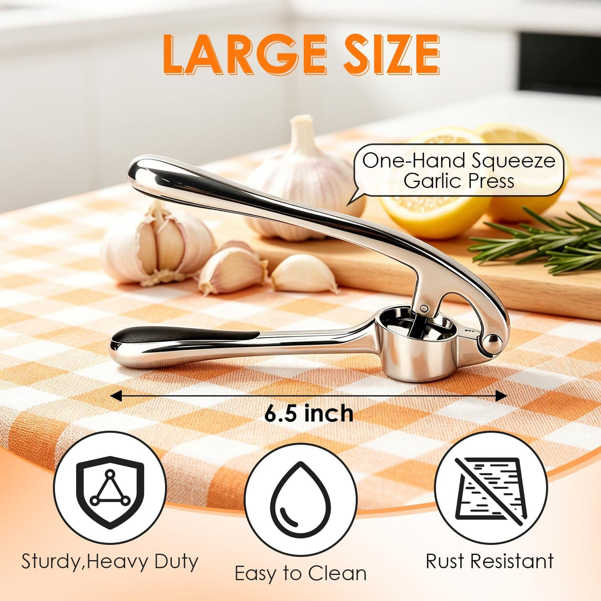 TACGEA Kitchen Garlic Press Set, Rust Proof Garlic Mincer Tool with Silicone Garlic Peeler and Brush