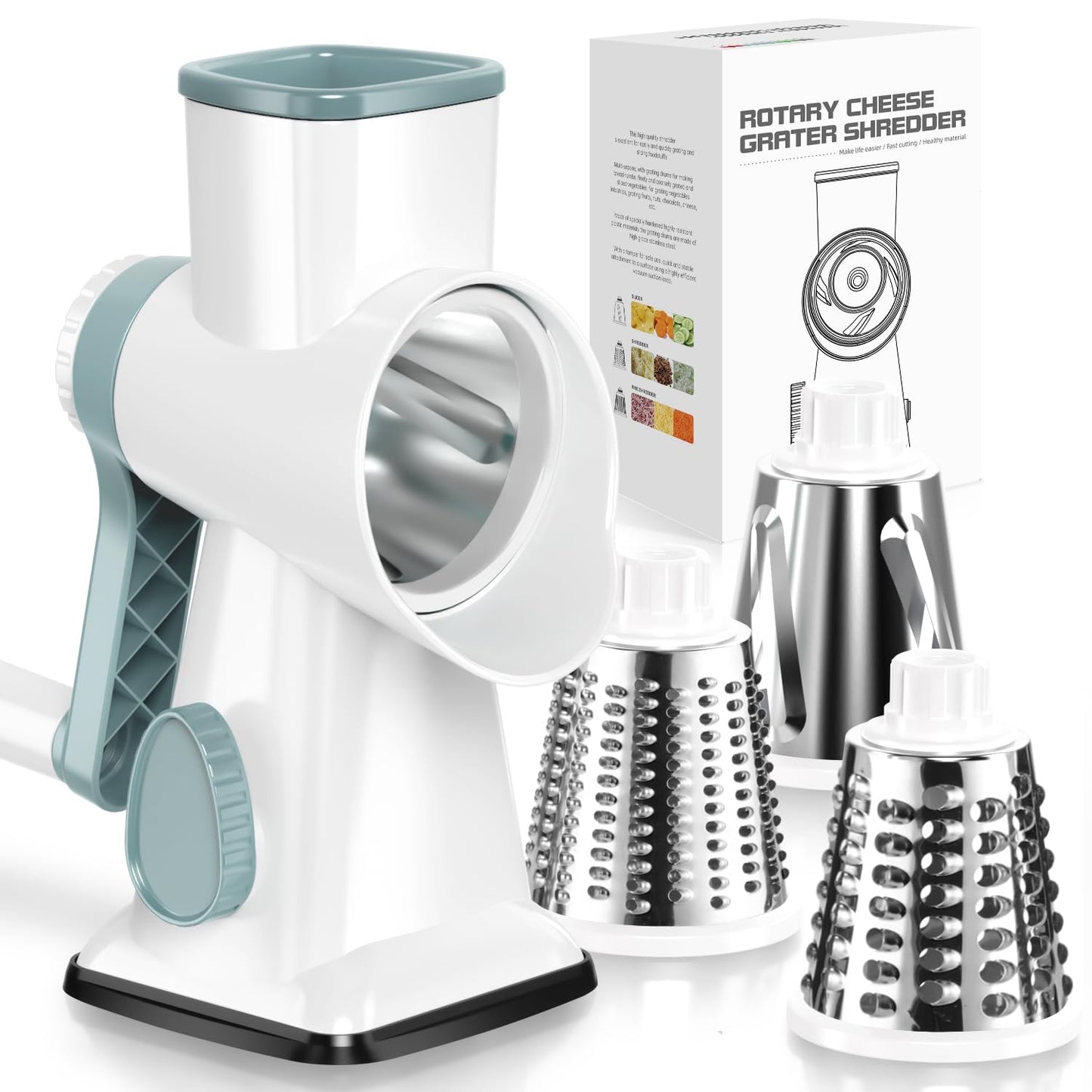 Badelite Cheese Grater Vegetable Cheese Shredder Slicer Grater for Kitchen 3 Changeable Blades for Cheese Potato Zucchini Nuts Chocolate (Grey Blue)