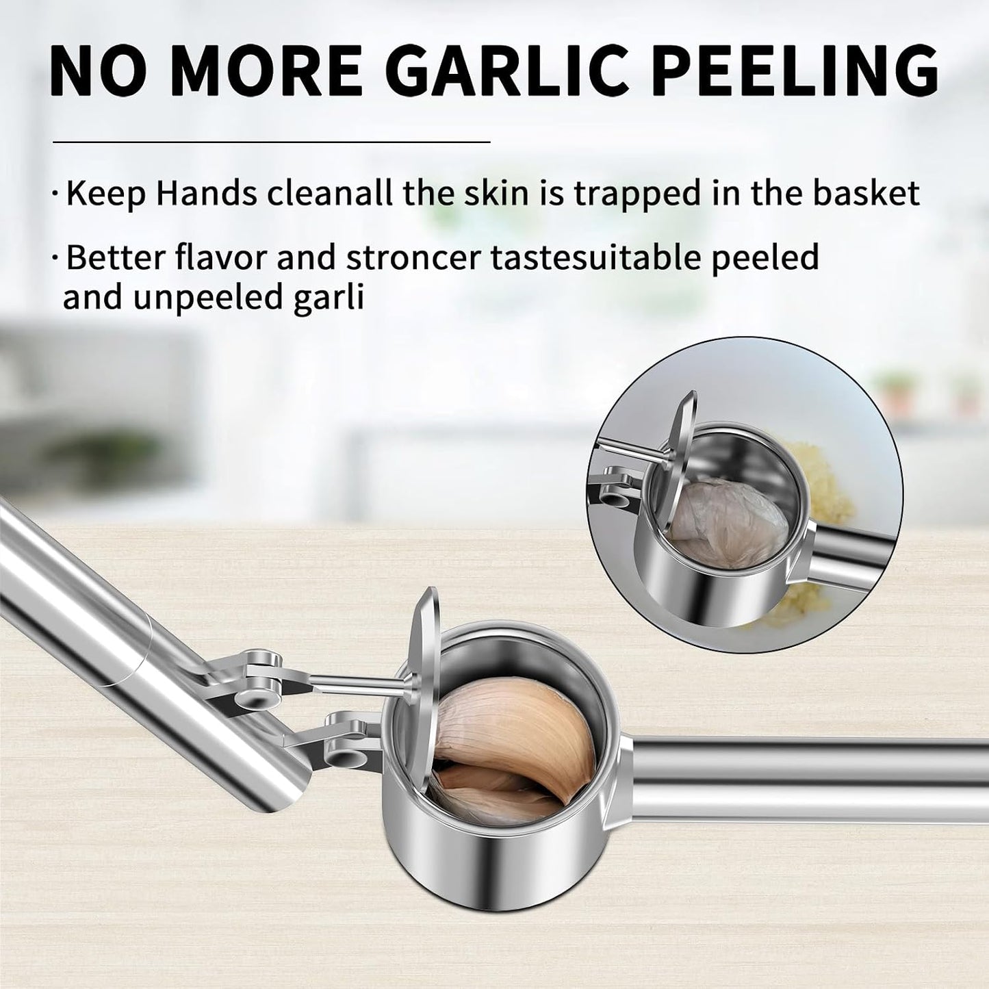 5-in-1 Stainless Steel Garlic Press Set with Large Chamber & Mincer - Heavy Duty Rustproof Garlic Crusher with Ergonomic Handle, Dishwasher Safe, Easy Squeeze Design for Ginger, Nuts, Herbs (Large)