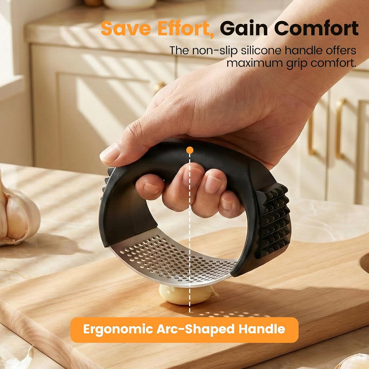 Garlic Press Rocker Set with Garlic Peeler & Cleaning Brush,Stainless Steel Garlic Mincer Crusher,Easy Kitchen Gadget for Effortless Smashing,Kitchen Essentials,Home and Kitchen Utensils Accessories