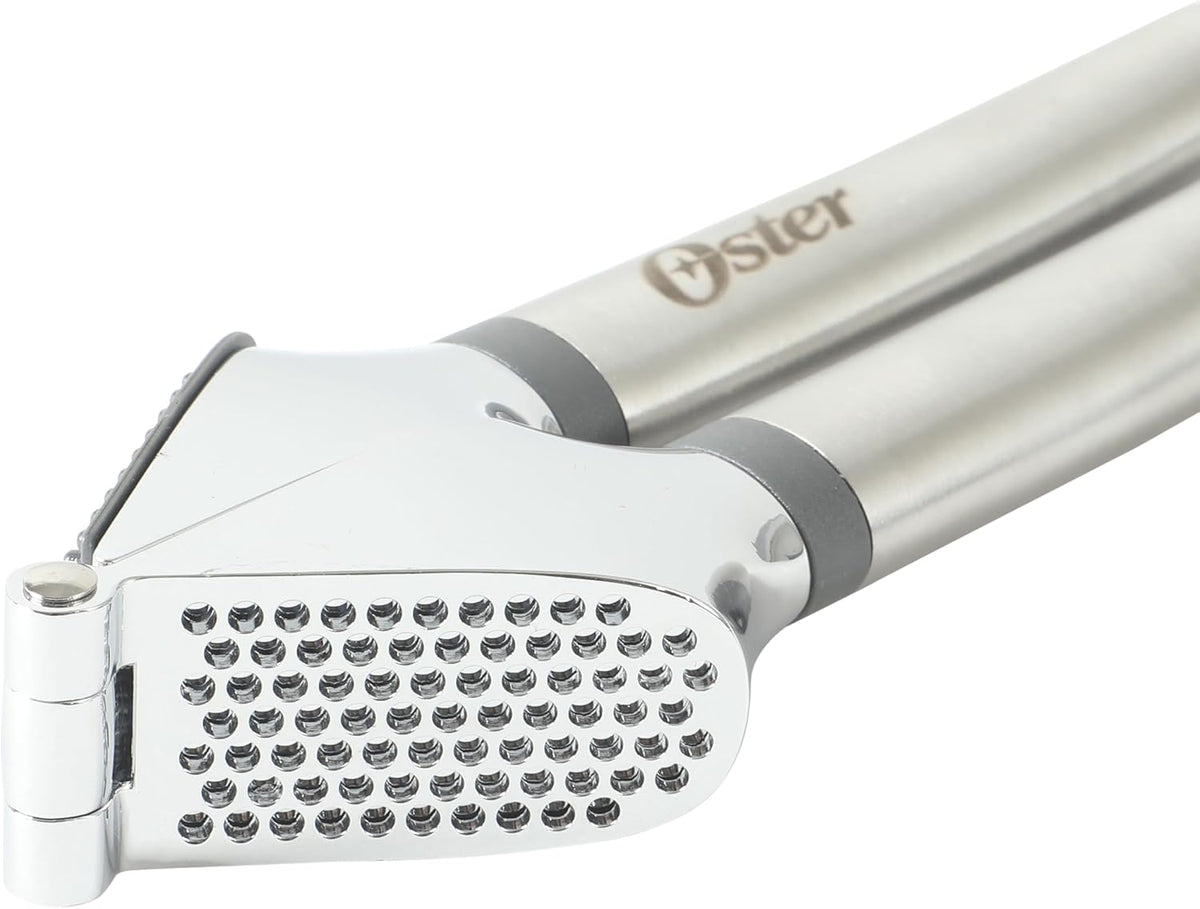 Oster Chadswyck 7.7” Garlic Press, Stainless Steel Garlic Mincer & Crusher, Easy Squeeze, Dishwasher Safe