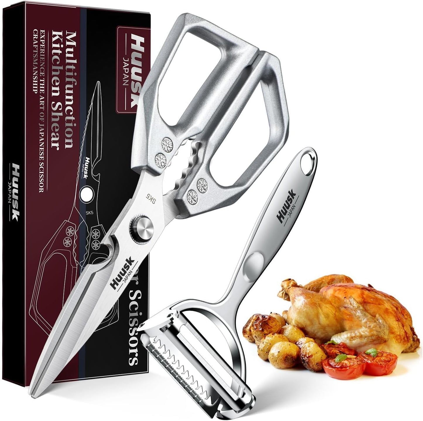 Huusk Kitchen Scissors for Food, Japanese Steel Kitchen Shears All Purpose