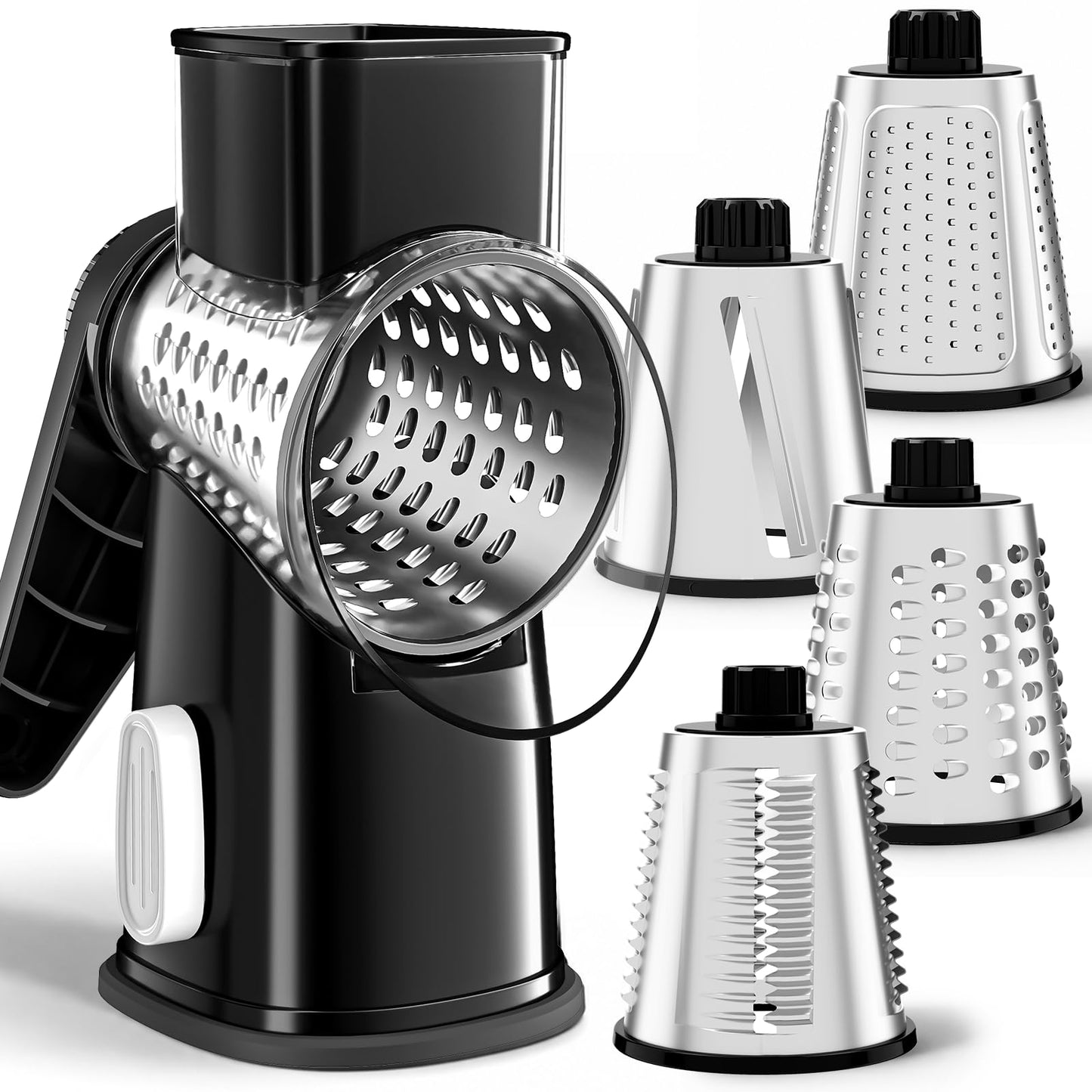 Weltonhm 4 in 1 Large Rotary Cheese Grater Hand Crank (Red black 4 Graters)