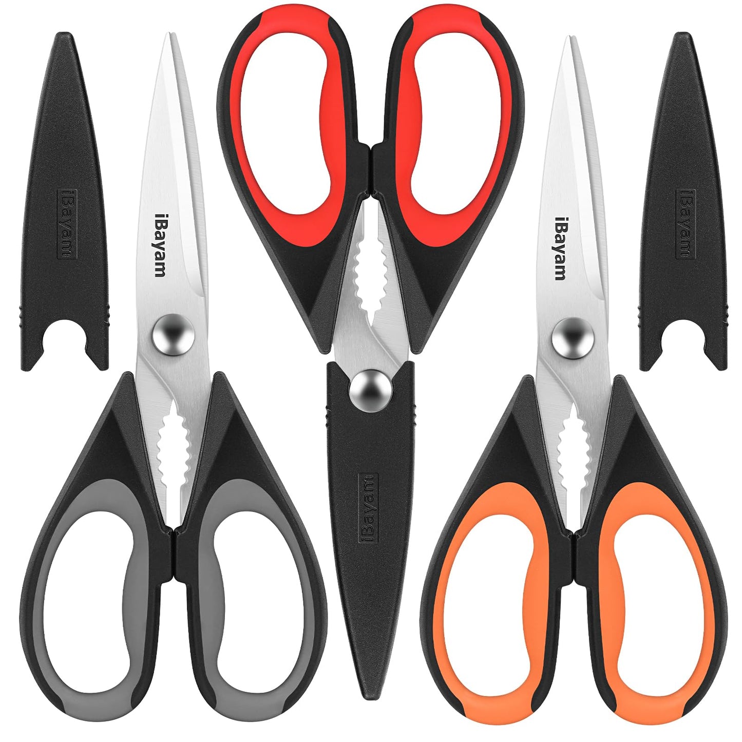 iBayam 3-Pack 8.7" Kitchen Scissors All Purpose Heavy Duty Shears w/Sheath