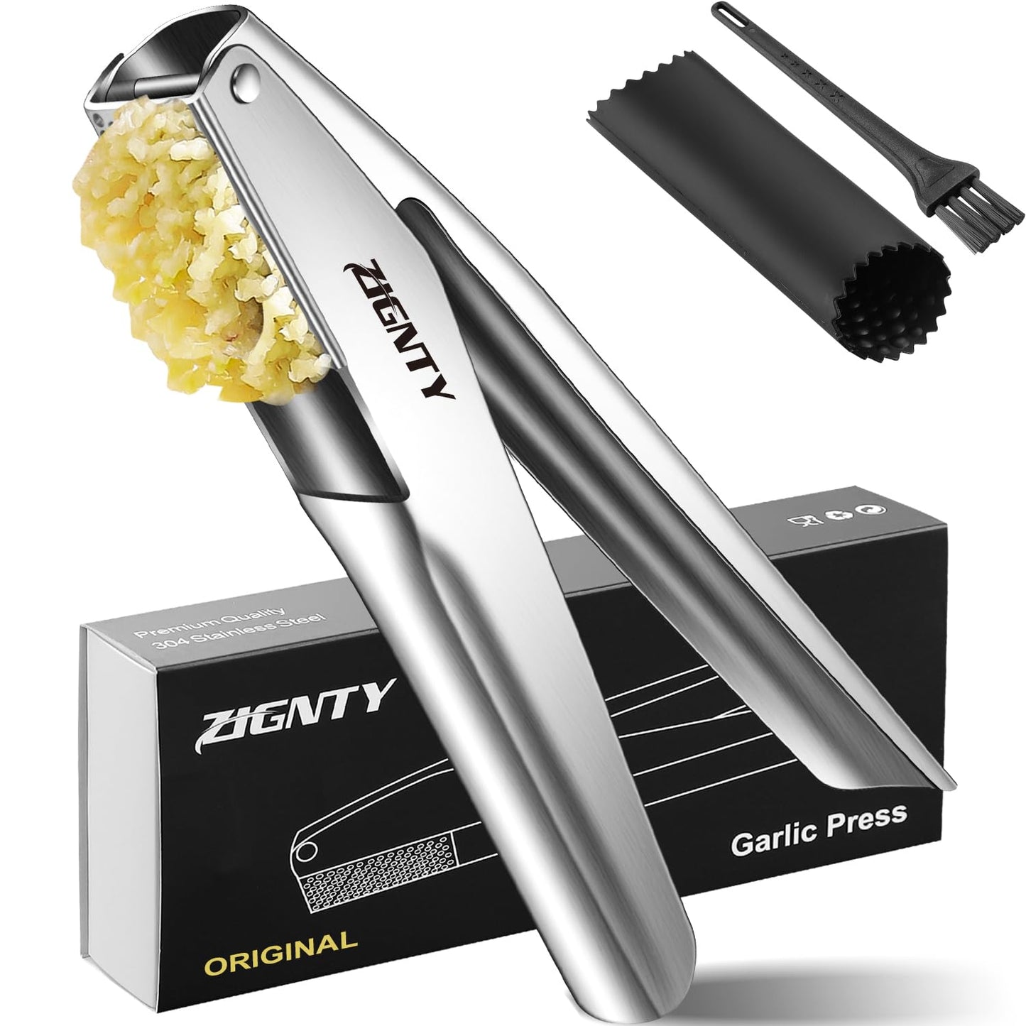 Garlic Press Stainless Steel, Garlic Mincer Tool No Need to Peel