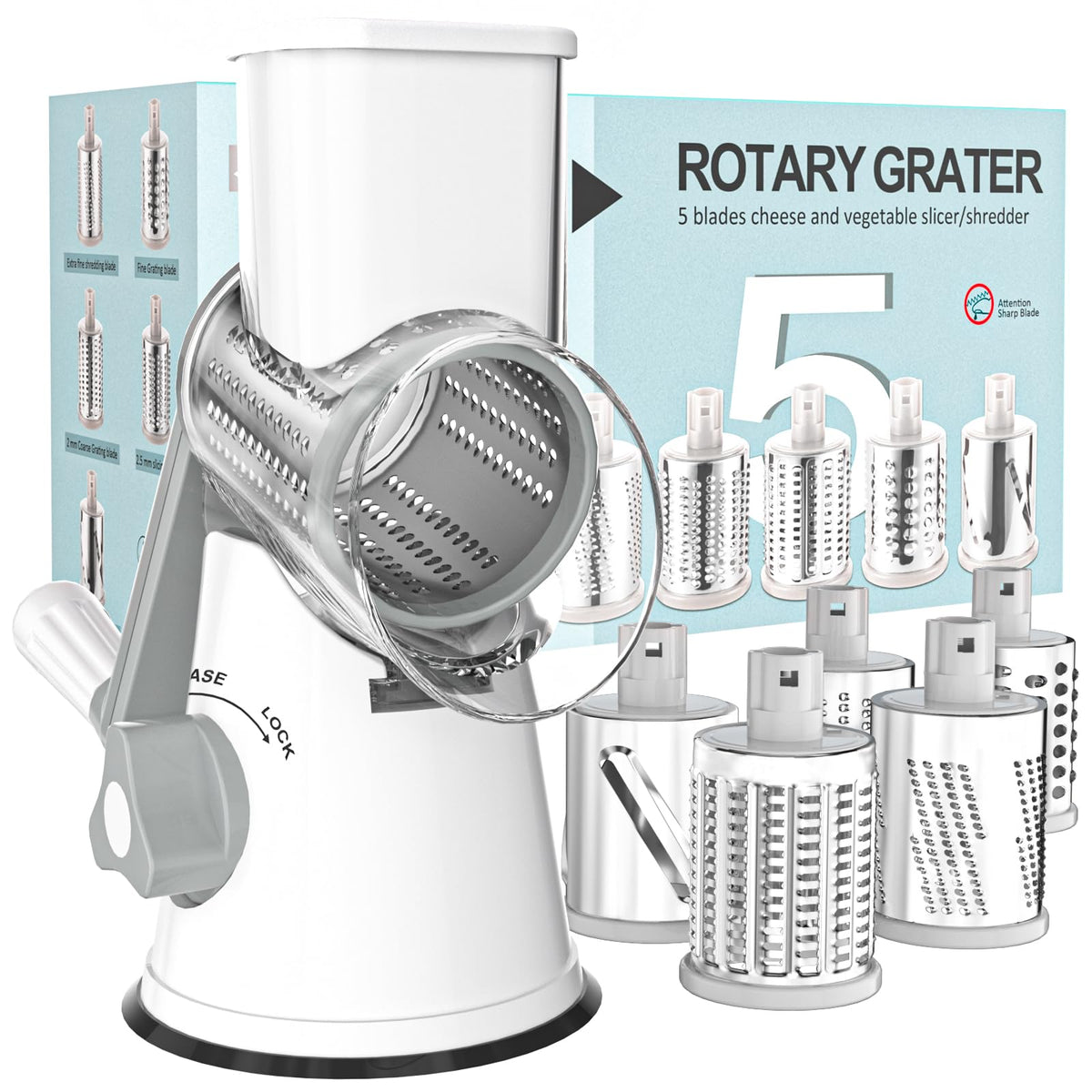 Cambom Rotary Cheese Grater Hand Crank Cheese Shredder, Black