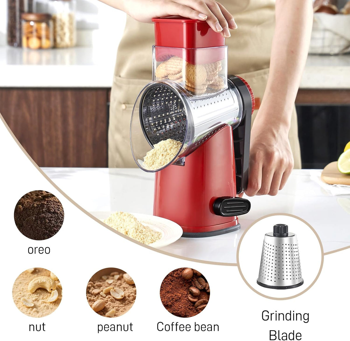 Weltonhm 4 in 1 Large Rotary Cheese Grater Hand Crank (Red black 4 Graters)