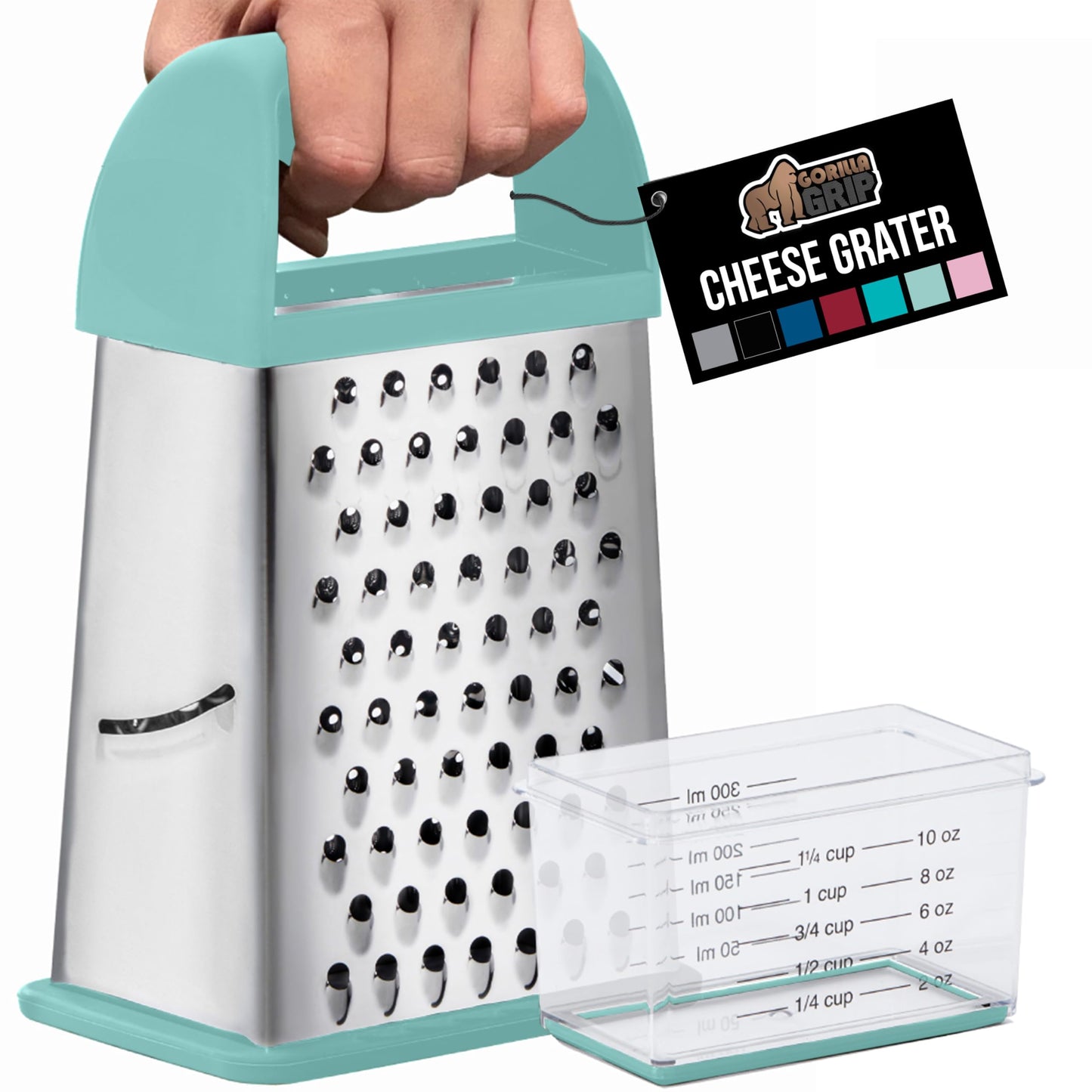 GORILLA GRIP® XL 4-Sided Stainless Steel BPA-Free Cheese Grater, Black