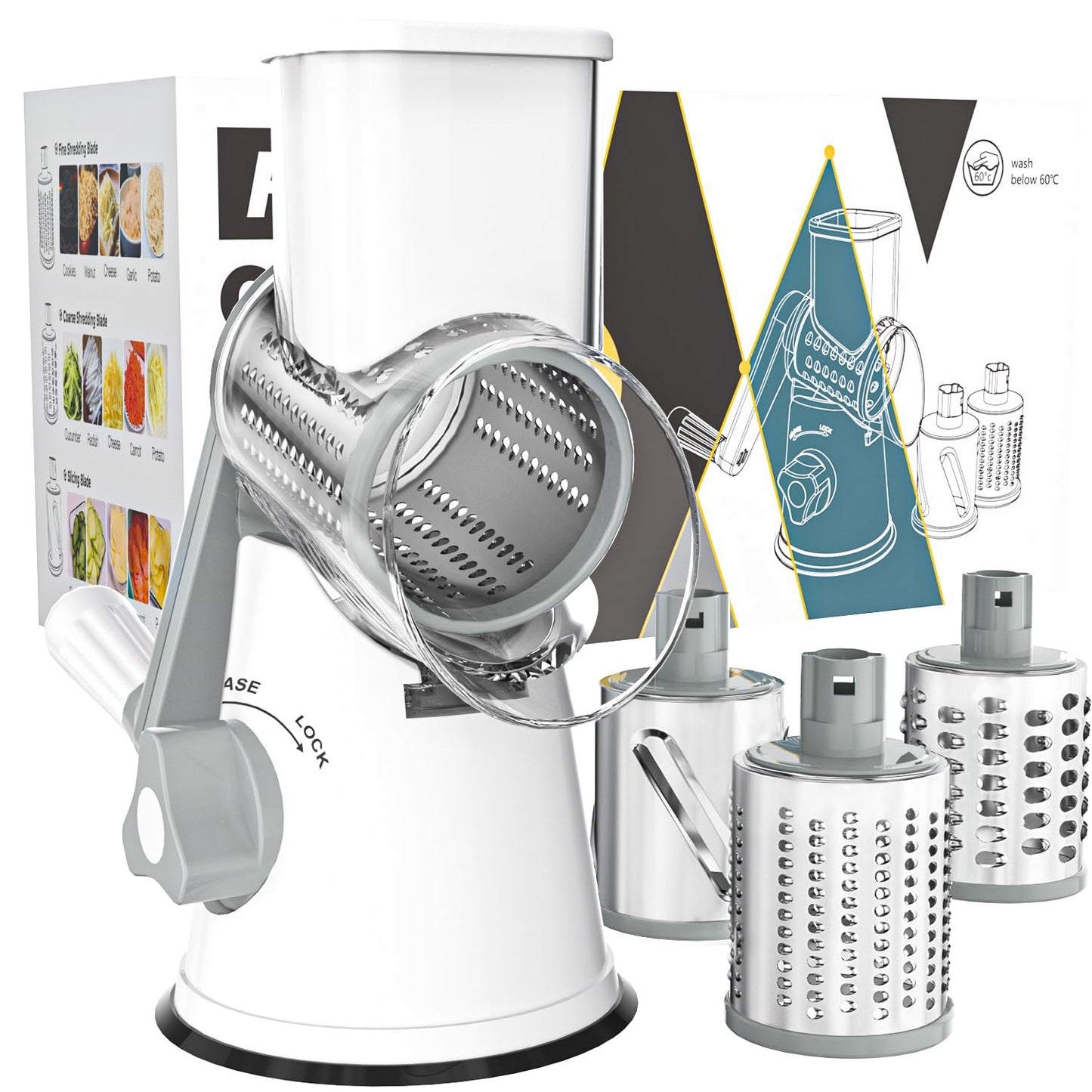 Cambom Rotary Cheese Grater Hand Crank Cheese Shredder, Black