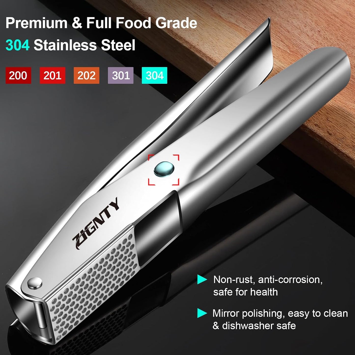 Garlic Press Stainless Steel, Garlic Mincer Tool No Need to Peel
