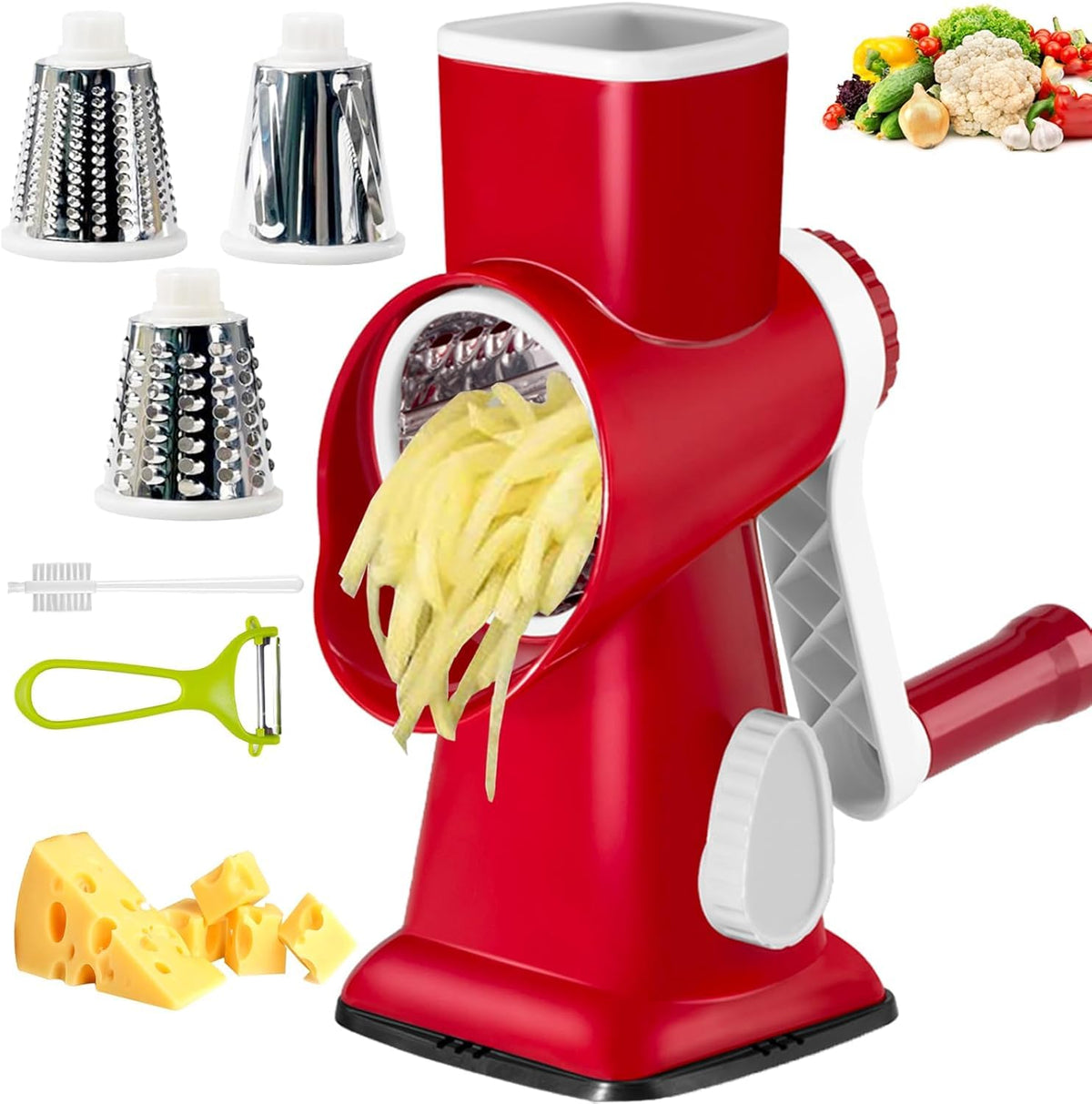 Cheese Grater with Handle,Multifunctional Rotary Cheese Grater