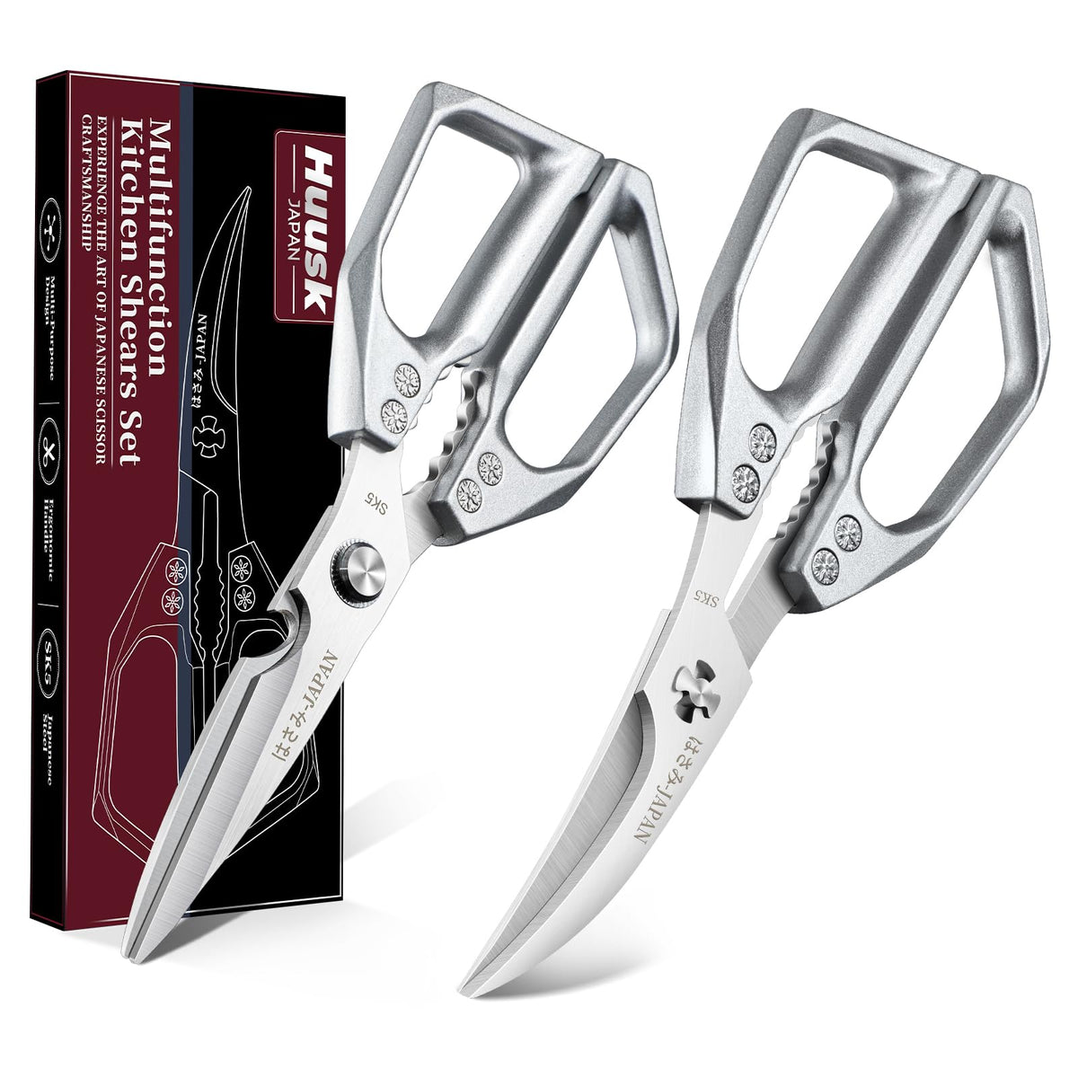 Huusk Kitchen Shears Set, Japanese Steel Kitchen Scissors for Food