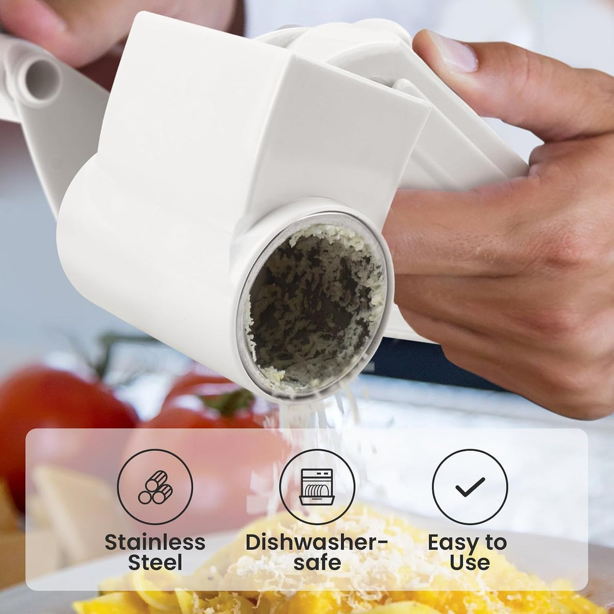 Cheese Grater with Handle, Rotary Cheese Grater,Vegetable, Chocolate, Hard Cheese & Nut Grater,White