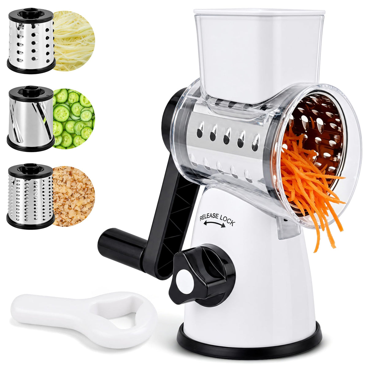 SUSTEAS Rotary Cheese Grater 5 Blades,Kitchen Mandoline Vegetable Slicer