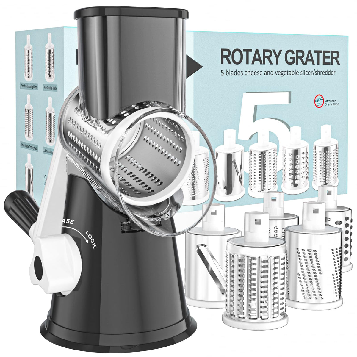 Cambom Rotary Cheese Grater Hand Crank Cheese Shredder, Black
