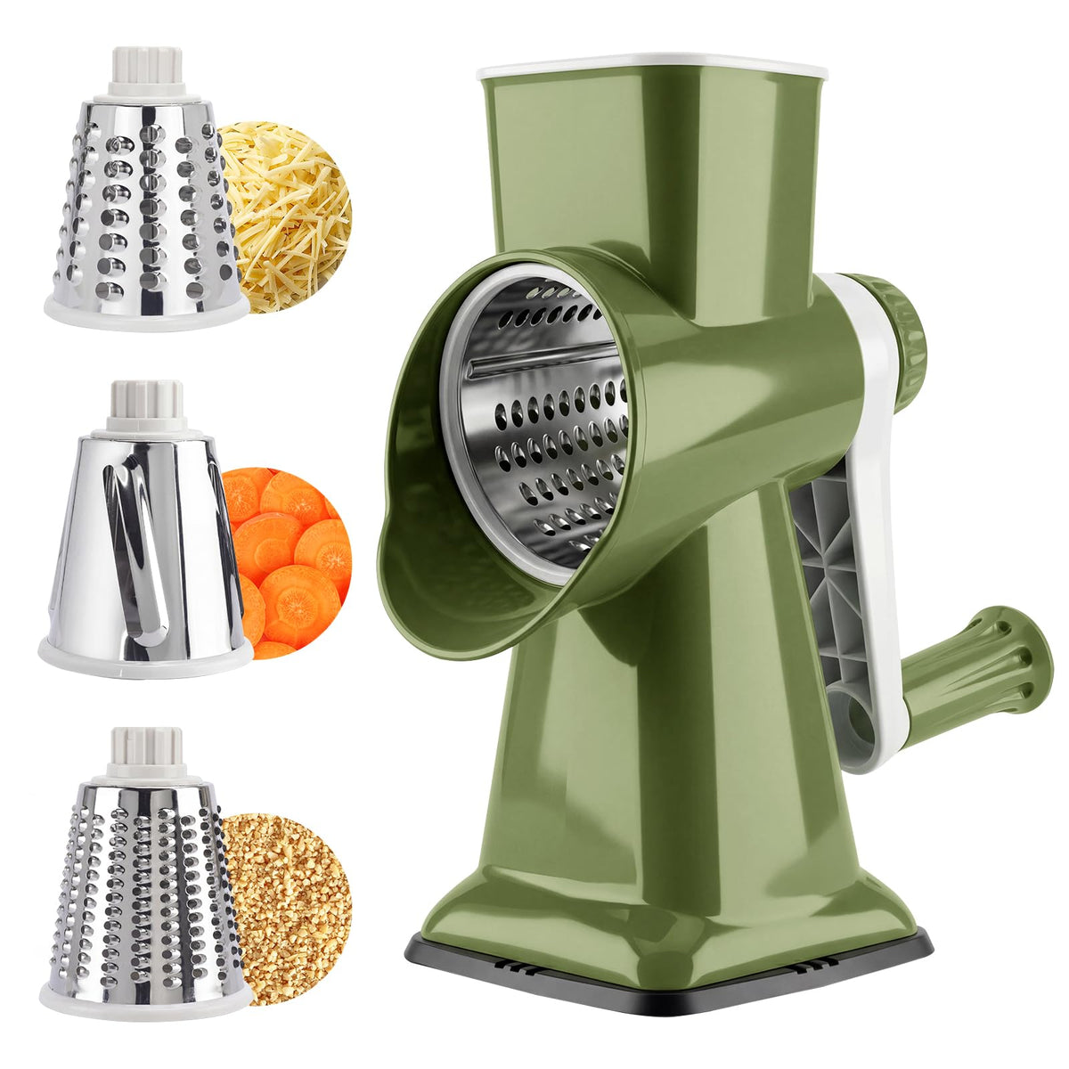 Rotary Cheese Grater, Cheese Grater Hand Crank, 3-Blade Grater